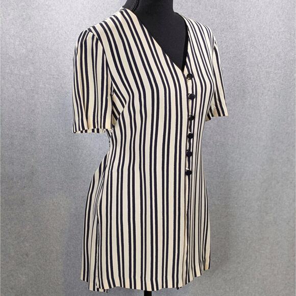 Vintage KC Spencer NY Striped Blouse Sz 6 Short Sleeve Tie Back Side Slit - Picture 14 of 15